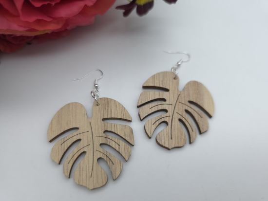 Preview: Monstera Blatt Holz Ohrringe Wood